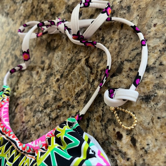 NWOT TRINA TURK Nuevo Sol Sz 4 Tankini Top White Pink Sunburst Mandala Tie Neck - Picture 7 of 12